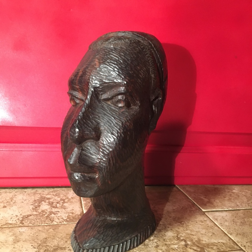 African Tribal hand carved wood head bust art decor Sculpture mantle